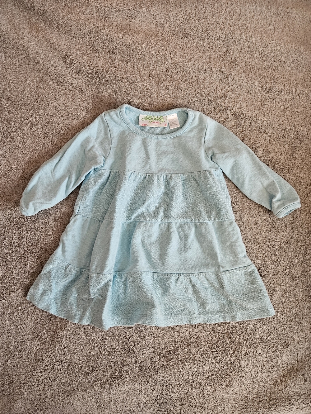 Lolly Wolly Doodle Light Blue Tiered Long Sleeve Dress 12-18m